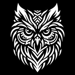 Tribal Owl Head Illustration
Tribal Owl Head Vector Illustration - Stylized Black and White Owl Design for Logos, Tattoos, or Prints