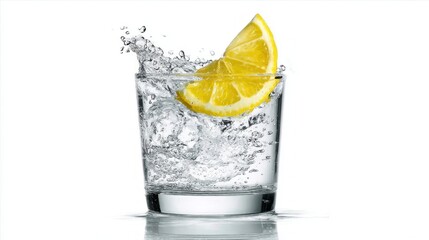 A glass of water with a slice of lemon floating in it