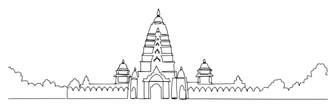 hindu temple vector outline illustration with cultural architecture