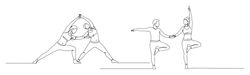 group yoga poses minimal outline fitness vector
