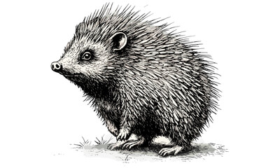 Porcupine Sketch in Vintage Engraving Style, Black and White Wildlife Illustration, Retro Rustic Decor Art, Hand-drawn Forest Animal Drawing, Classic Nature Artwork for Home Decoration