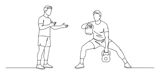 kettlebell workout with personal trainer abstract illustration one continuous line clean vector look