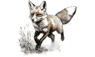 Vintage red fox running illustration, hand-drawn forest animal, monochrome wildlife sketch, retro animal art, black sketch, old engraving style, forest decor, nature drawing, rustic wall art