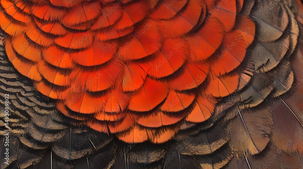 Poster close up image showing the colorful feathers of a bird