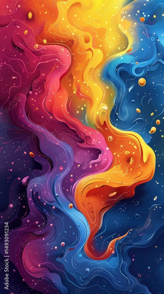 Poster dynamic flow of vibrant organic liquid shapes in a stunning color clash. abstract background of swir