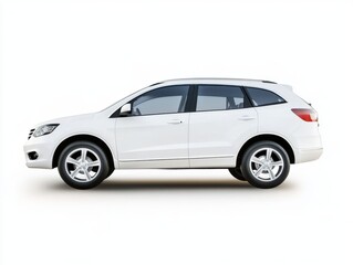 White SUV Car Isolated Side View Clean Modern Design Studio Shot Automotive Industry Transportation Vehicle