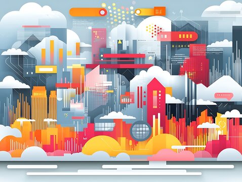 Futuristic city landscape with clouds