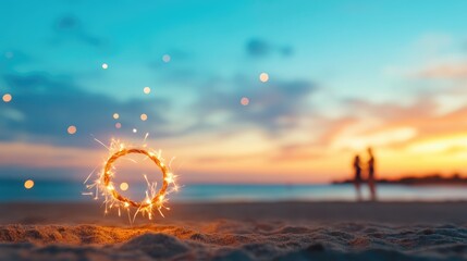 Sparkler ring at sunset beach