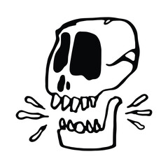 Screaming Skull Vector Illustration, Horror Skeleton Clipart in Black Silhouette.