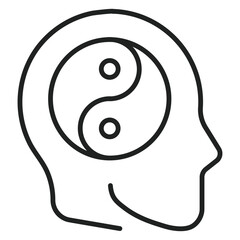 Mind contains a yin yang symbol. It shows a concept of balance and harmony within the thoughts of the head shape.