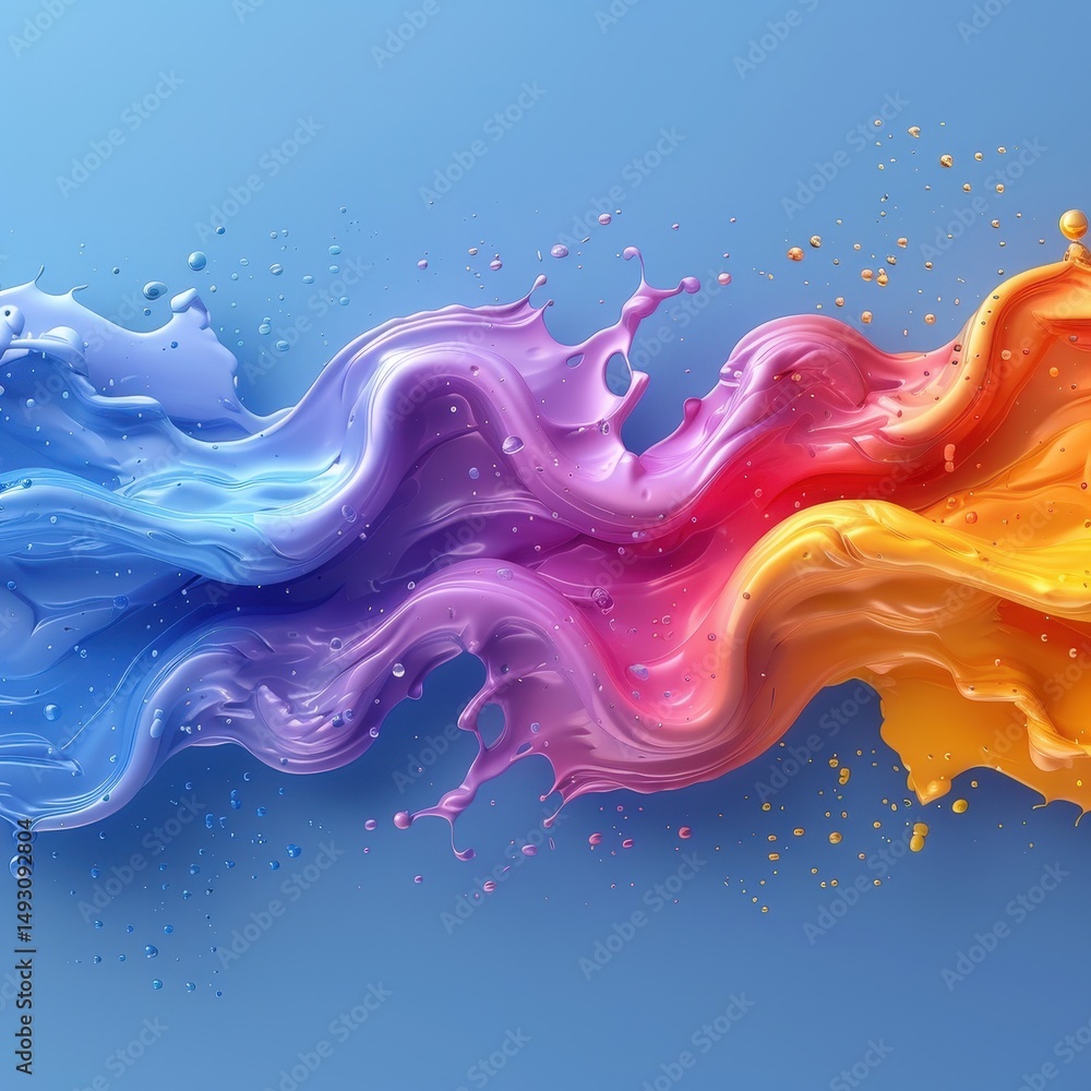 Poster a dynamic and vibrant clash of colorful liquid paint, creating an abstract wave of organic shapes on