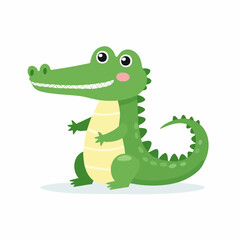 Cute Cartoon Alligator with Big Eyes and Smile – Simple Vector Animal on White Background

