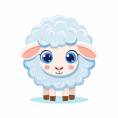 Cute Cartoon Sheep with Big Eyes and Curly Wool on White Background – Adorable Animal Vector

