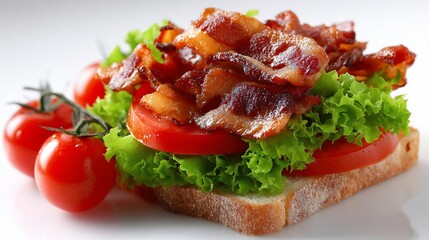 Delicious bacon, tomato, and lettuce sandwich on toasted bread, with tomatoes