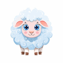 Cute Cartoon Sheep with Big Eyes and Curly Wool on White Background – Adorable Animal Vector


