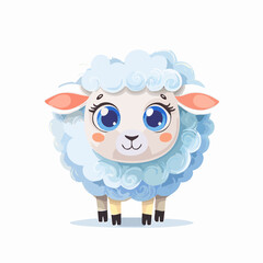 Cute Cartoon Sheep with Big Eyes and Curly Wool on White Background – Adorable Animal Vector


