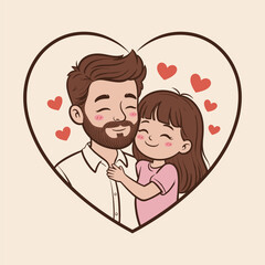 Father and Daughter Love in Heart Illustration