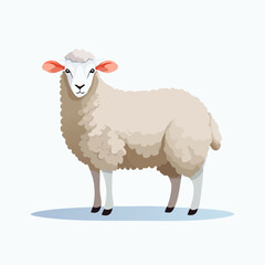 Side View of a Woolly Sheep Illustration on Bright White Background – Detailed Livestock Vector