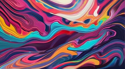 Fototapeta premium Colorful abstract painting displaying vibrant swirls and waves of paint in a dynamic composition set against a soft background