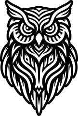 Tribal Owl Head Illustration
Tribal Owl Head Vector Illustration - Stylized Black and White Owl Design for Logos, Tattoos, or Prints