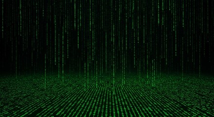 Green matrix code background digital binary data stream cyber space technology wallpaper computer screen effect
