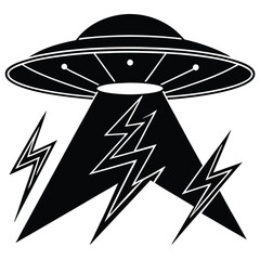 Mysterious UFO Encounter Alien Spaceship with Lightning Bolts Illustration