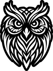 Tribal Owl Head Illustration
Tribal Owl Head Vector Illustration - Stylized Black and White Owl Design for Logos, Tattoos, or Prints