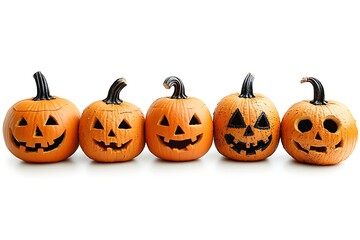 Five jack o lanterns halloween pumpkins row