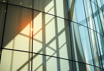 Abstract light and shadow play on a curved glass facade, light, glass