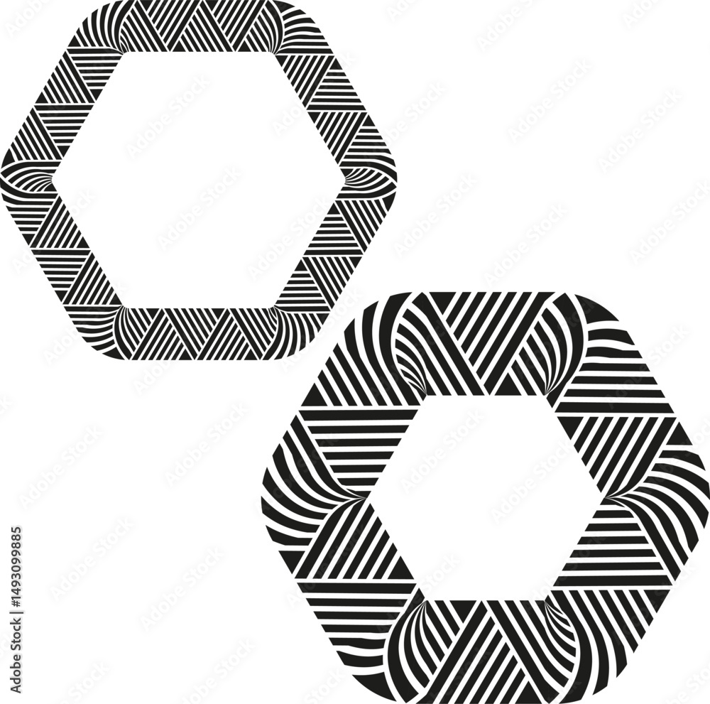 Aufkleber hexagon frame shape. curved corner pattern. abstract stripe vector. black white structure.
