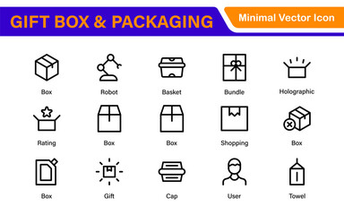 Elegantly Crafted Gift Box and Packaging Icon Set: Perfect for Celebrating Special Occasions, Events, and Holidays with High-Quality Icons that Enhance Branding, Digital Designs, and Print Media