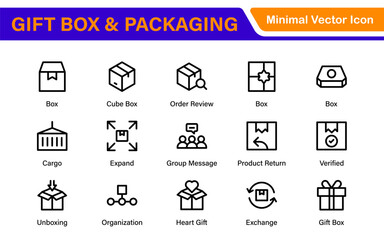 Elegantly Crafted Gift Box and Packaging Icon Set: Perfect for Celebrating Special Occasions, Events, and Holidays with High-Quality Icons that Enhance Branding, Digital Designs, and Print Media