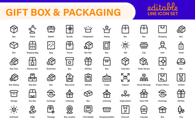 Elegantly Crafted Gift Box and Packaging Icon Set: Perfect for Celebrating Special Occasions, Events, and Holidays with High-Quality Icons that Enhance Branding, Digital Designs, and Print Media