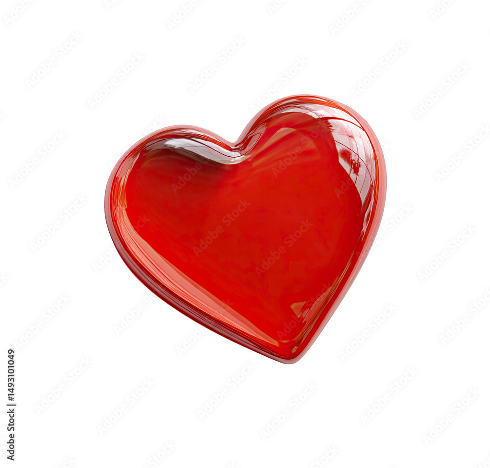 Poster shiny red heart shape on transparent background 3d render
