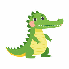 Cute Cartoon Alligator with Big Eyes and Smile – Simple Vector Animal on White Background

