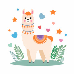 Cute Alpaca Simple Vector – Minimalist Cartoon Animal Illustration Design


