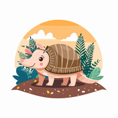 Cute Armadillo Simple Vector – Minimalist Flat Style Cartoon Armadillo Illustration Design

