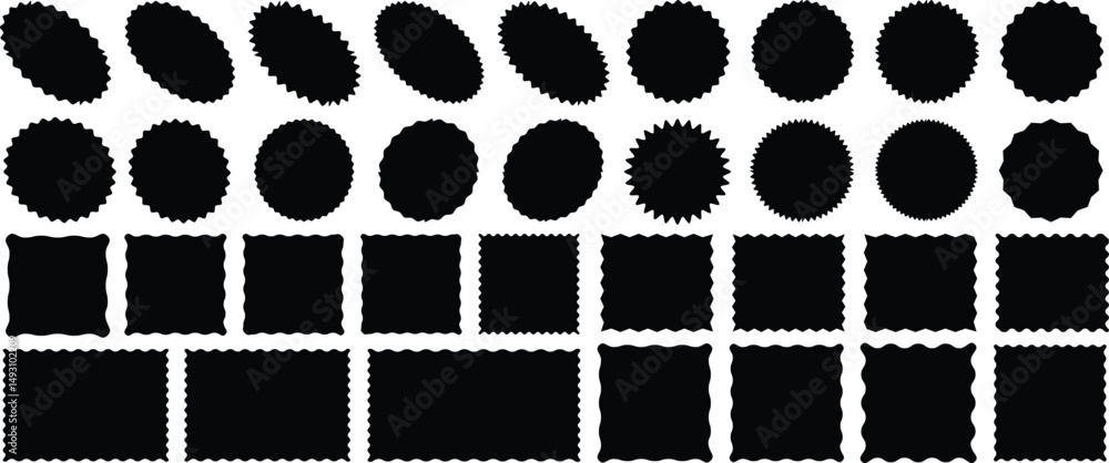 Aufkleber zigzag frame set. black round.set with zigzag edges edges rectangle shape labels, banners, tags, sta