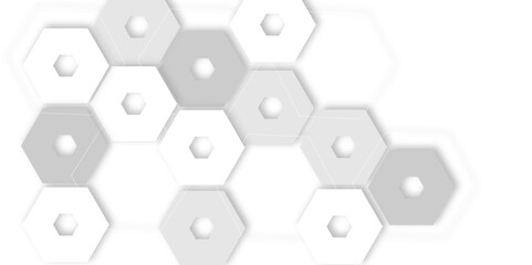  geometric pattern featuring gray and white hexagons with 3d effect , and clean white background. modern and minimalist design