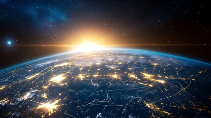 Global city lights sunrise earth view