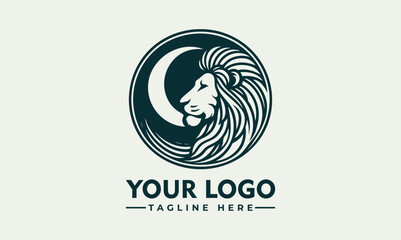 Stylized lion head with flowing mane enclosed in circular ornamental frame in detailed line design. Animal concept
