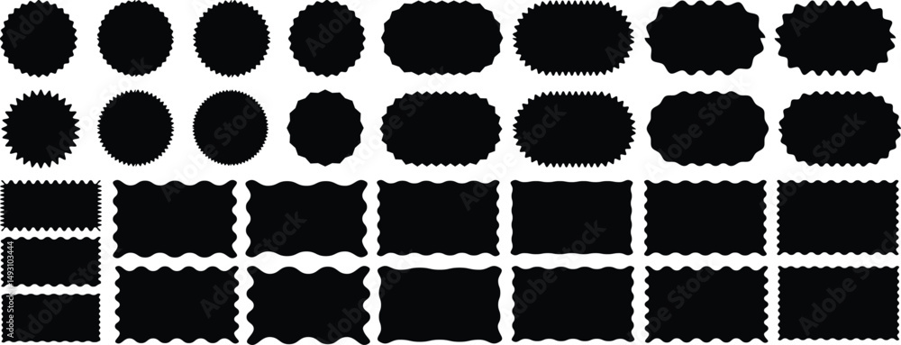 Aufkleber zigzag frame set. with edges roune rectangle shape labels, banners, tags, stamps. scallop edge shape