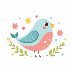 Cute Bird Simple Vector – Minimal Flat Style Cartoon Bird Illustration Clipart

