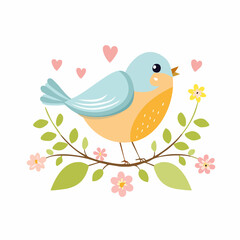Cute Bird Simple Vector – Minimal Flat Style Cartoon Bird Illustration Clipart

