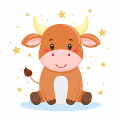 Cute Calf Simple Vector – Minimal Flat Style Baby Cow Illustration Cartoon Art