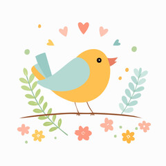 Cute Bird Simple Vector – Minimal Flat Style Cartoon Bird Illustration Clipart

