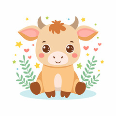 Cute Calf Simple Vector – Minimal Flat Style Baby Cow Illustration Cartoon Art