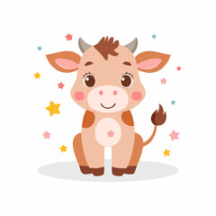 Cute Calf Simple Vector – Minimal Flat Style Baby Cow Illustration Cartoon Art