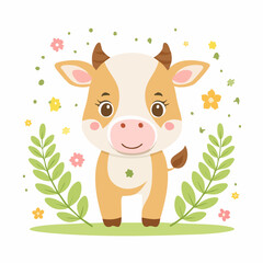 Cute Calf Simple Vector – Minimal Flat Style Baby Cow Illustration Cartoon Art