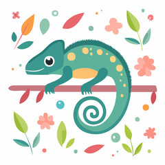 Cute Chameleon Simple Vector – Minimal Cartoon Lizard Illustration in Flat Style